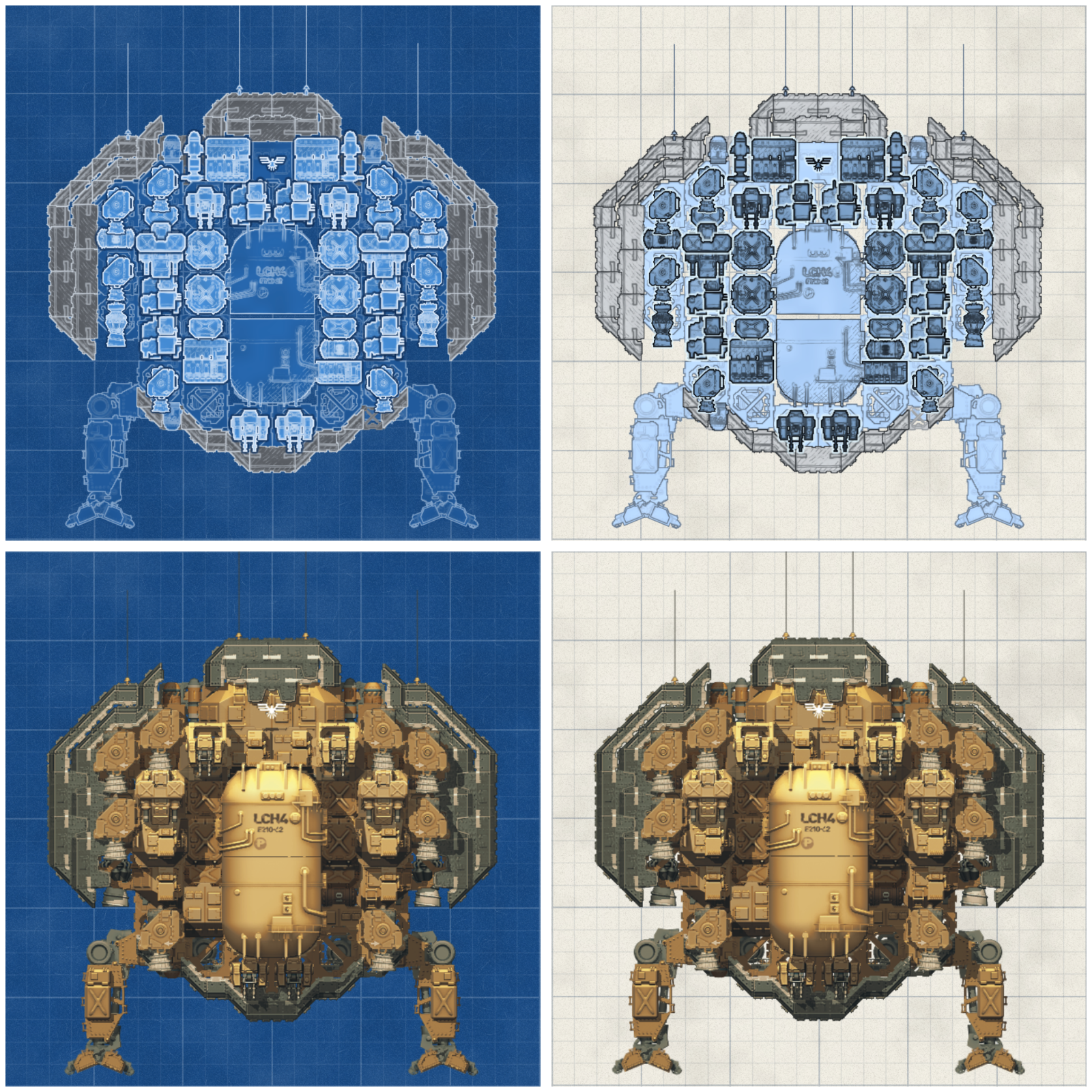Tactical and Render view for dark and light mode.
